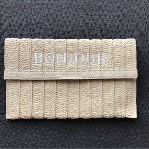NWT Bonjour Straw Clutch Summer Beach Festival French Chic Boho Vacation Vibes